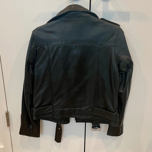 Quince black leather motorcycle jacket, size small - Picture 3 of 4
